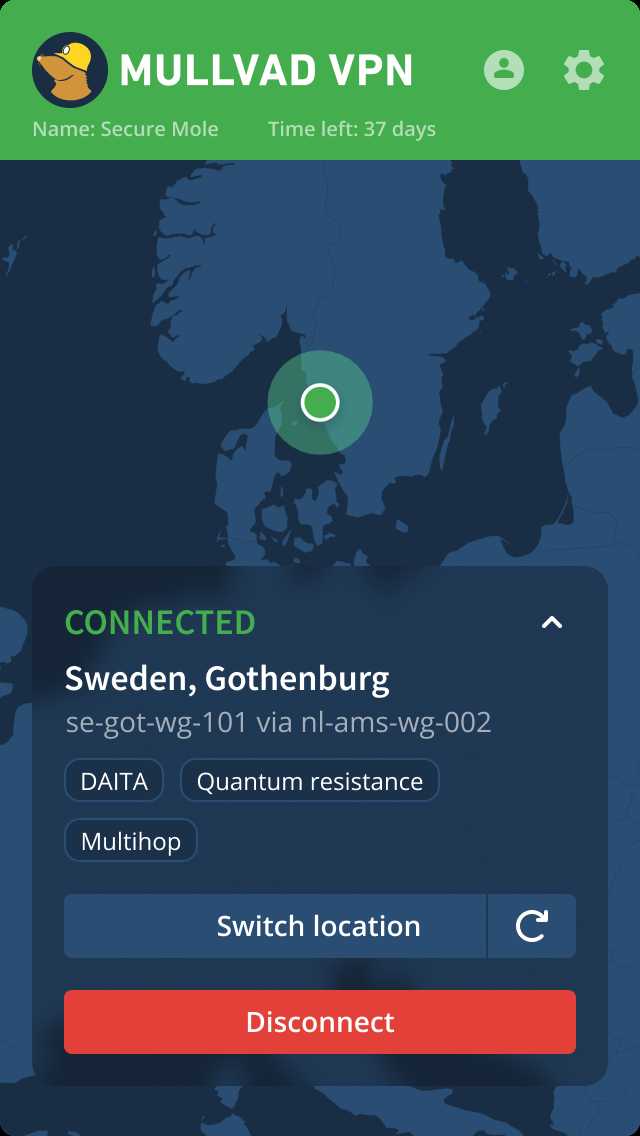 Mullvad VPN App Screenshot