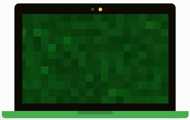 illustration of a green laptop with a pixelated screen